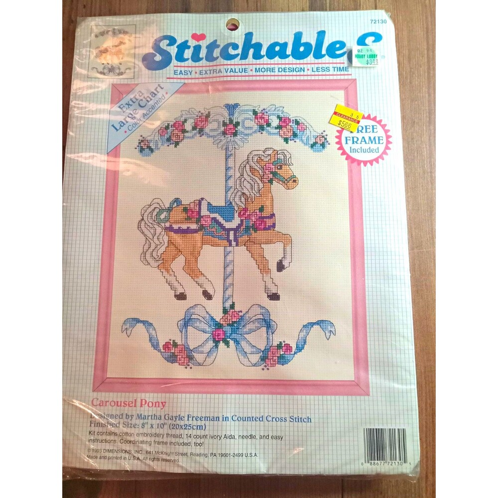 Dimensions Counted Cross Stitch Kit Carousel Pony Horse Framed Picture w/ Frame